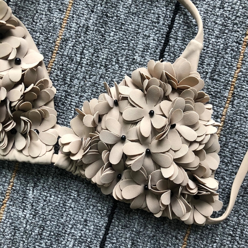 New Sexy 3D Flowers Brazilian Triangle Bikini Set - Picture 4 of 11